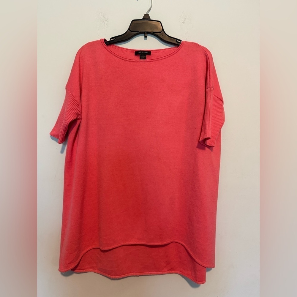 St John Hi-Low Blouse Coral Pink  Salmon Size S Wool/Rayon